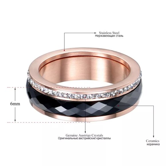 New!! Classic Titanium Stainless Steel White/Black Ceramics Ring Jewelry - Picture 7 of 10